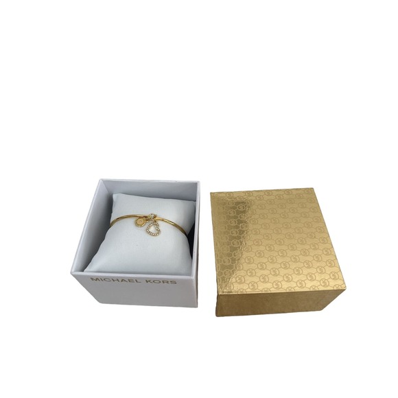NWT MICHAEL KORS MKJX759710 GOLD-TONE LOGO HEART CHARM BRACELET - Picture 1 of 6
